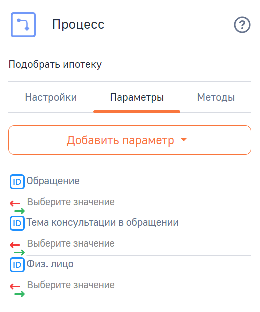 Рисунок 2 — Параметры бизнес-процесса