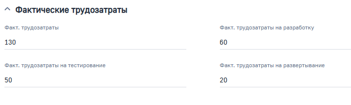 Рисунок 12 — Группа полей «Фактические трудозатраты»
