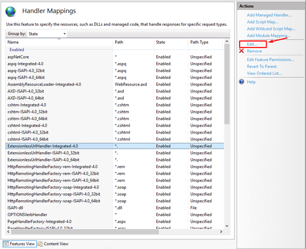 Рисунок 2 — Редактирование ExtensionlessUrlHandler-Integrated-4.0 Рисунок 2 — Редактирование ExtensionlessUrlHandler-Integrated-4.0