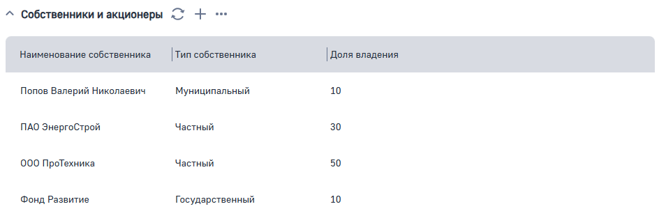 Рисунок 6 — Деталь Собственники и акционеры