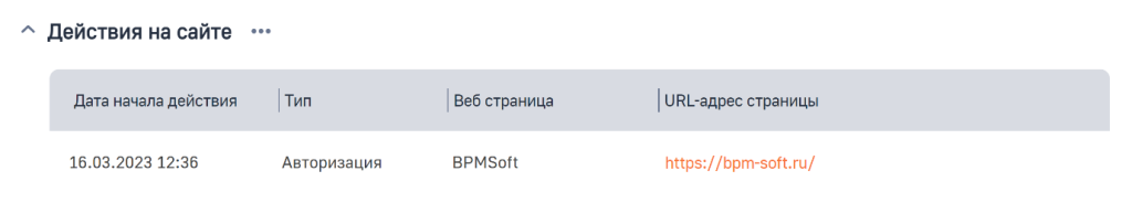 Рисунок 35 — Деталь «Действия на сайте»