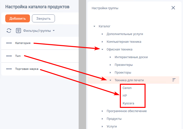 Рисунок 4 — Настройка иерархии каталога
