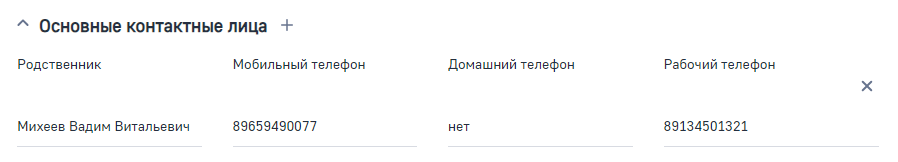 Рисунок 10 — Деталь «Основные контактные лица» Рисунок 10 — Деталь «Основные контактные лица»