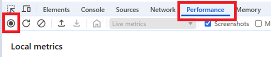 Рисунок 2 — Включение записи на вкладке «Perfomance»