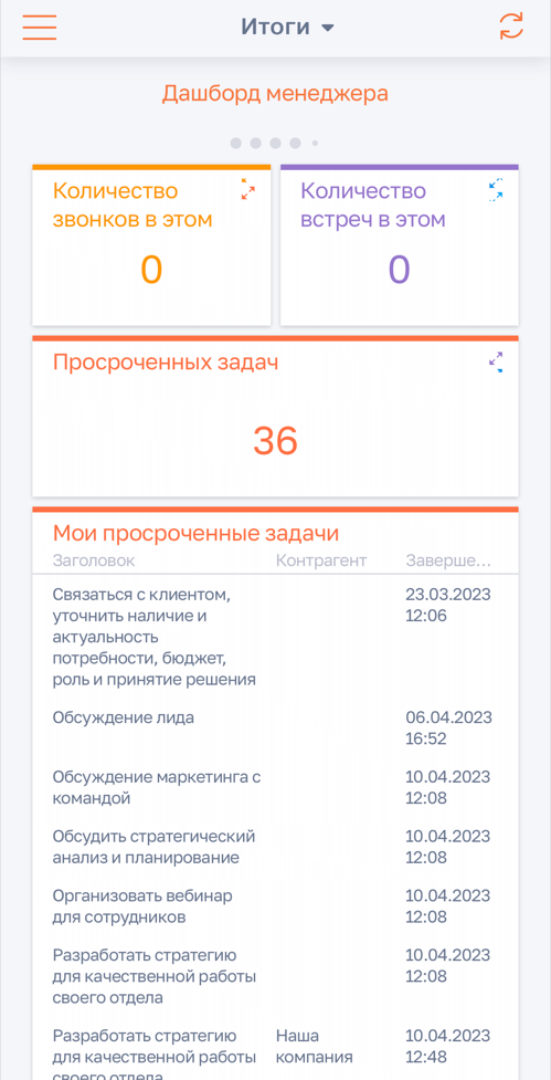 Раздел Итоги мобильного приложения