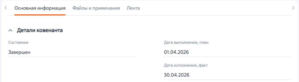 Рисунок 5 — Группа полей «Детали ковенанта» Рисунок 5 — Группа полей «Детали ковенанта»