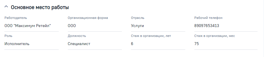 Рисунок 17 — Деталь «Основное место работы» Рисунок 17 — Деталь «Основное место работы»