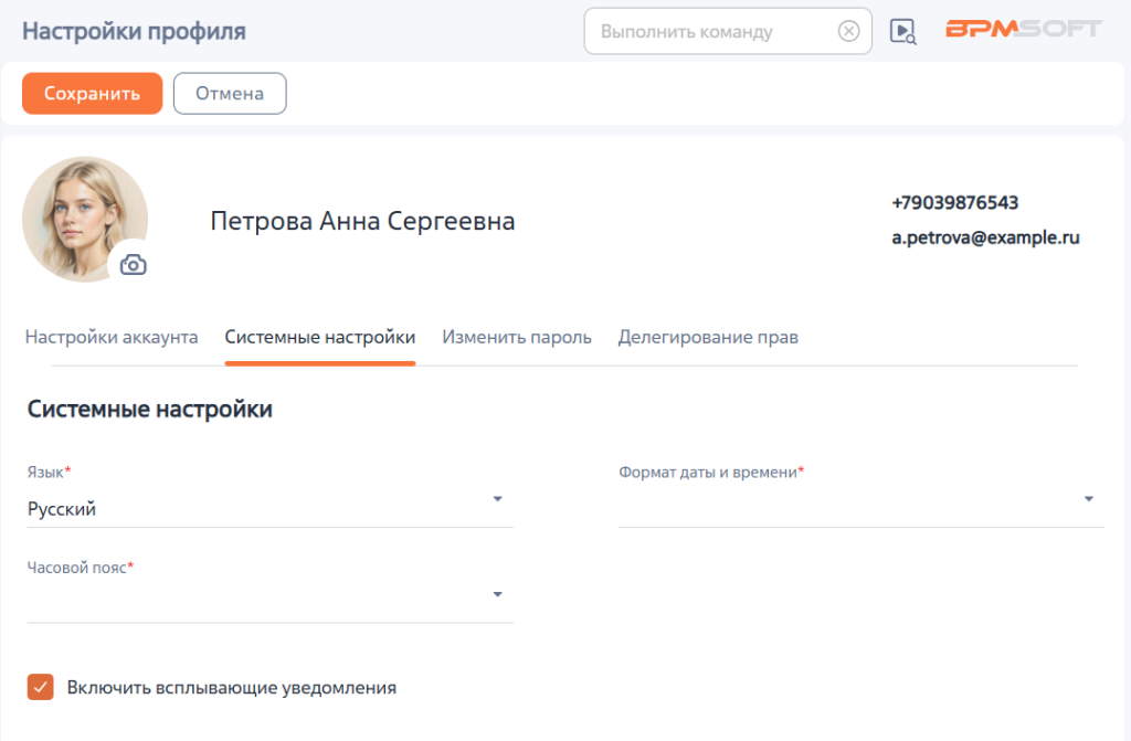 Рисунок 9 — Вкладка «Системные настройки» в настройках системы на портале