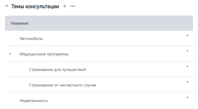 Рисунок 8 — Пример списка тем консультаций для блока