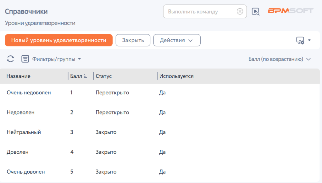 Рисунок 2 — Справочник «Уровни удовлетворенности» Рисунок 2 — Справочник «Уровни удовлетворенности»