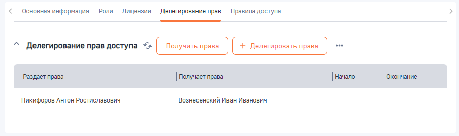 Рисунок 3 — Запись о делегировании прав