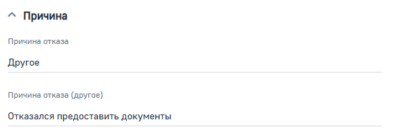Рисунок 24 — Группа полей Причина