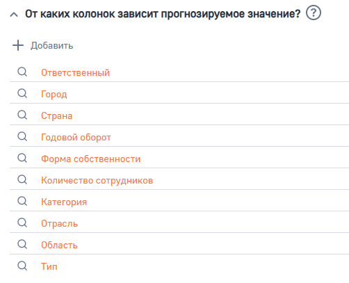Рисунок 6 — Параметр модели «От каких колонок зависит прогнозируемое значение»