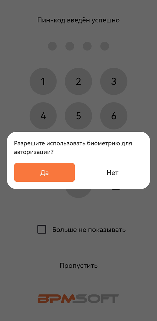 Рисунок 4 — Предложение об использовании биометрии для входа