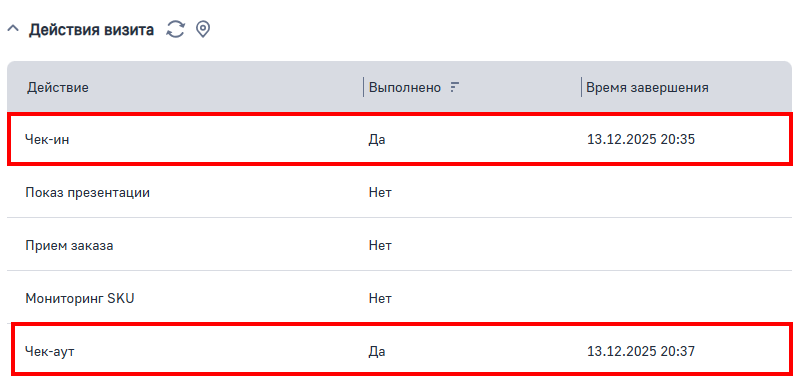 Рисунок 13 — Деталь «Действия визита» на странице активности с типом «Визит»