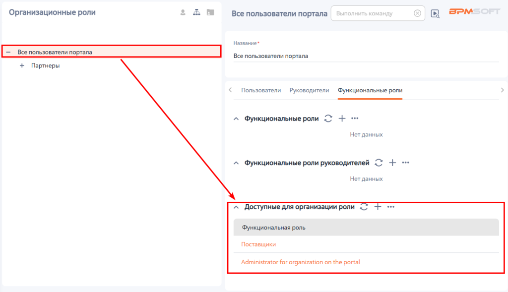 Рисунок 13 — Добавление доступных для организации функциональных ролей