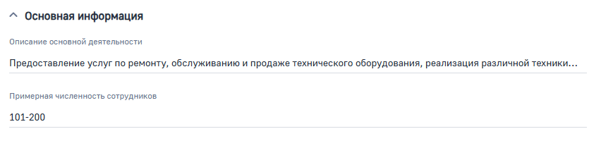 Рисунок 11 — Группа полей Основная информация о деятельности