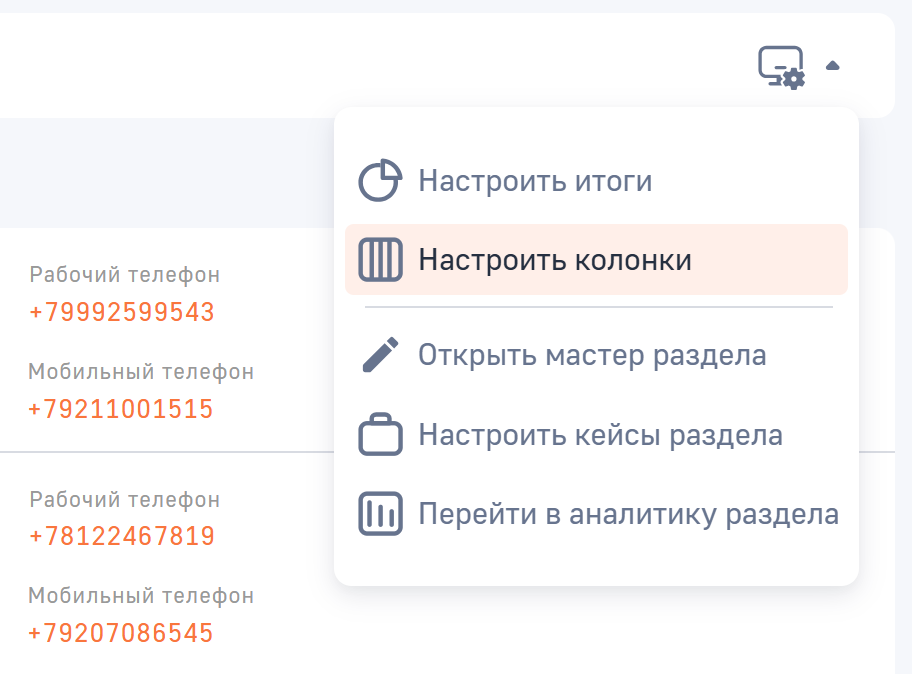 Рисунок 1 — Действие Настроить колонки в меню Настройка вида