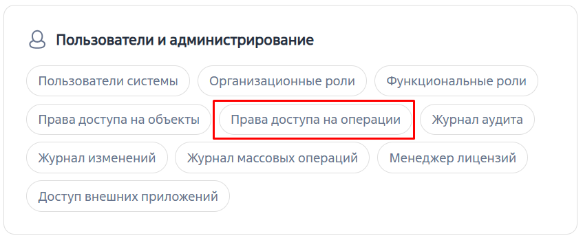 Рисунок 1 — Блок «Пользователи и администрирование» в дизайнере системы