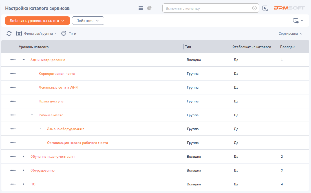 Рисунок 2 — Раздел «Настройка каталога сервисов»