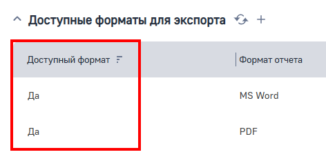 Рисунок 6 — Пример настройки детали «Доступные форматы для экспорта»