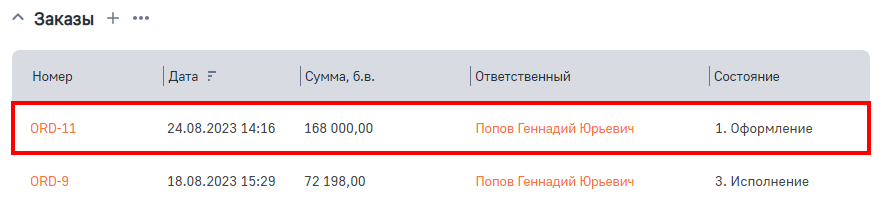 Рисунок 5 — Деталь «Заказы» страницы продажи