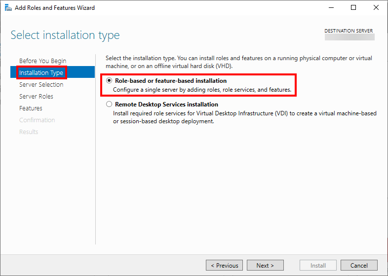 Рисунок 2 — Вкладка Installation Type окна Add Roles and Features Wizard