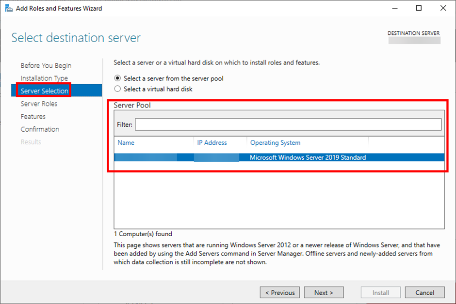 Рисунок 3 — Вкладка Server Selection окна Add Roles and Features Wizard